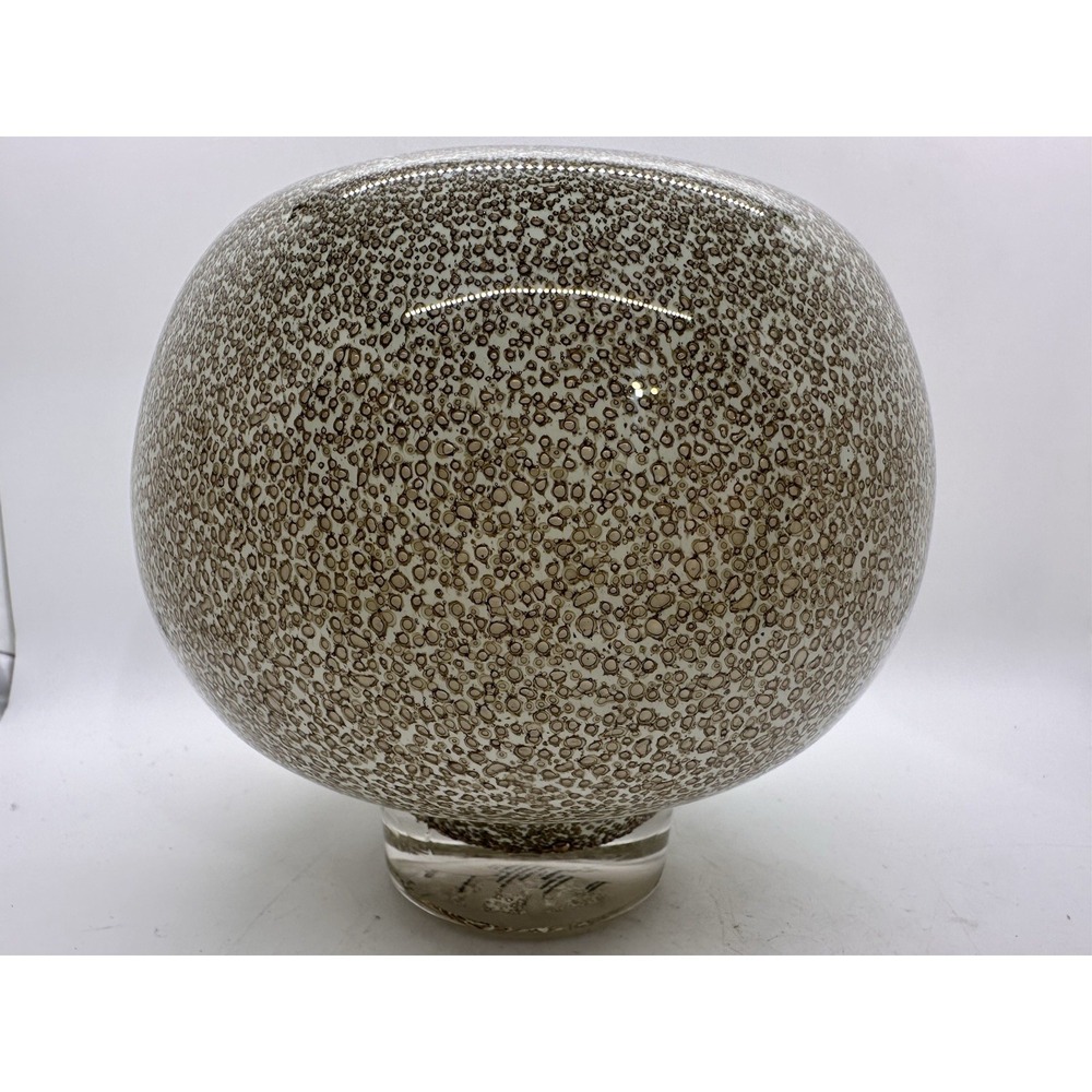 West Elm Art Glass Bubble Vase‎ Brown Speckled Round Globe Decorative Vessel